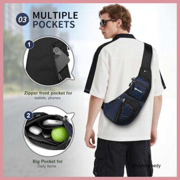 Nylon Sling Backpack, Water-Resistant Crossbody Bag for Outdoor Travel main image 5